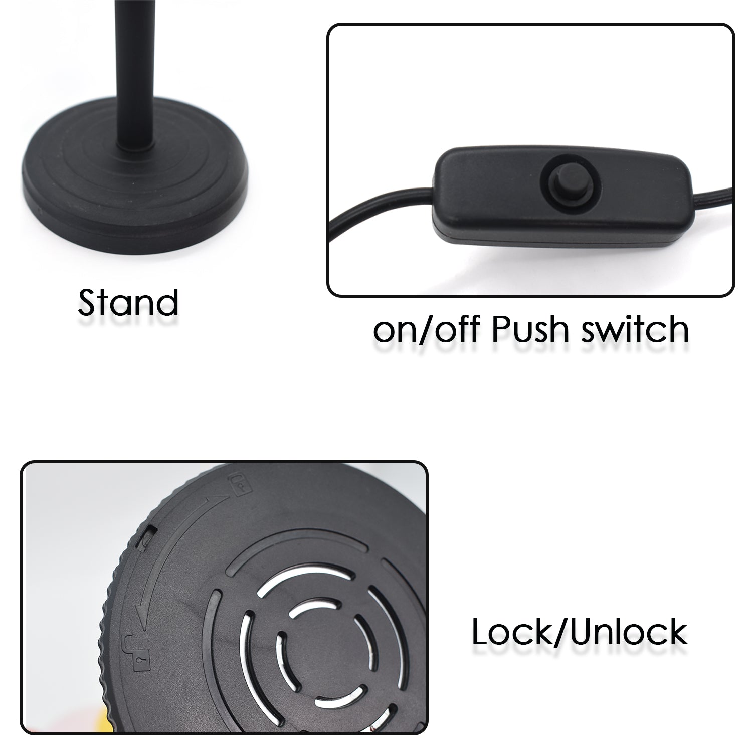 Sunset projection lamp with LED lights, four colors, shown from multiple angles. Sunset projection lamp with LED lights, four colors, shown from multiple angles.